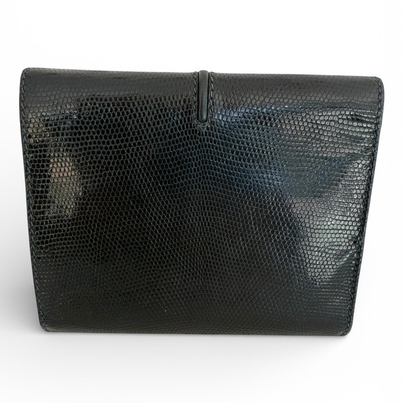 Gucci Vintage GG Kiss Lock Coin Purse Wallet Black Embossed Leather Crest Italy - Picture 2 of 13